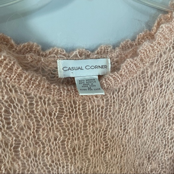 Vintage 90s fuzzy mohair acrylic light pastel pink long line tunic knit sweater - Picture 7 of 9